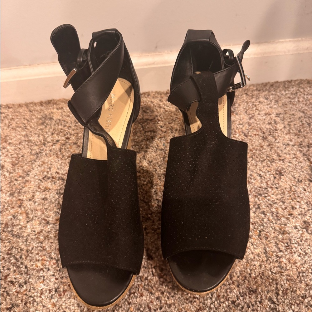 Marc Fisher Black Wedge Sandals